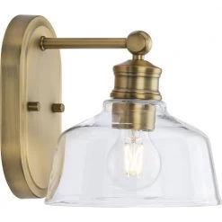 Singleton 7.62 in. 1-Light Vintage Brass Vanity Light with Clear Glass Shade by Progress Lighting -Progress Lighting Shop vintage brass progress lighting vanity lighting p300395 163 44 1000