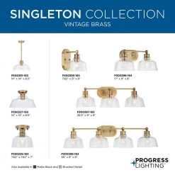 Singleton 17 in. 2-Light Vintage Brass Vanity Light with Clear Glass Shades by Progress Lighting -Progress Lighting Shop vintage brass progress lighting vanity lighting p300396 163 fa 1000