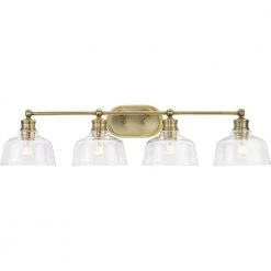 Singleton 36 in. 4-Light Vintage Brass Vanity Light with Clear Glass Shades by Progress Lighting -Progress Lighting Shop vintage brass progress lighting vanity lighting p300398 163 44 1000