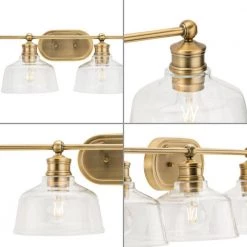 Singleton 36 in. 4-Light Vintage Brass Vanity Light with Clear Glass Shades by Progress Lighting -Progress Lighting Shop vintage brass progress lighting vanity lighting p300398 163 4f 1000