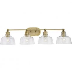 Singleton 36 in. 4-Light Vintage Brass Vanity Light with Clear Glass Shades by Progress Lighting