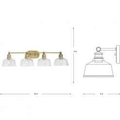 Singleton 36 in. 4-Light Vintage Brass Vanity Light with Clear Glass Shades by Progress Lighting -Progress Lighting Shop vintage brass progress lighting vanity lighting p300398 163 66 1000