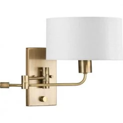 Carrick 1-Light Vintage Brass Summer Linen Shade Transitional Wall Sconce by Progress Lighting