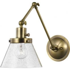 Progress Lighting Shop 12 Hinton Collection 1-Light Gold Vintage Brass Clear Seeded Glass Swing Arm Adjustable Coastal Farmhouse Wall Light Sconce by Progress Lighting