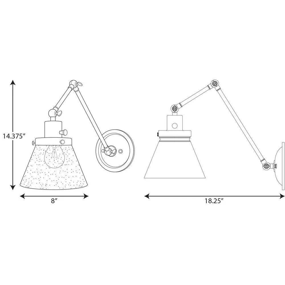 Hinton Collection 1-Light Gold Vintage Brass Clear Seeded Glass Swing Arm Adjustable Coastal Farmhouse Wall Light Sconce by Progress Lighting 7 Hinton Collection 1-Light Gold Vintage Brass Clear Seeded Glass Swing Arm Adjustable Coastal Farmhouse Wall Light Sconce by Progress Lighting - Image 5