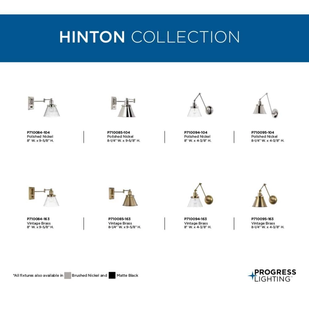 Hinton Collection 1-Light Gold Vintage Brass Clear Seeded Glass Swing Arm Adjustable Coastal Farmhouse Wall Light Sconce by Progress Lighting 4 Hinton Collection 1-Light Gold Vintage Brass Clear Seeded Glass Swing Arm Adjustable Coastal Farmhouse Wall Light Sconce by Progress Lighting - Image 2