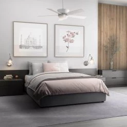 Harranvale Collection 54 in. LED Indoor White Modern Ceiling Fan with Light Kit and Remote by Progress Lighting -Progress Lighting Shop white progress lighting ceiling fans with lights p2540 3030k c3 1000