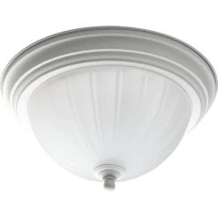1-Light White Flush Mount with Etched Ribbed Glass by Progress Lighting
