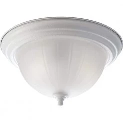 2-Light White Flush Mount with Etched Ribbed Glass by Progress Lighting