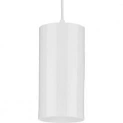 Cylinder Collection 6 in. 1-Light White Modern Outdoor Pendant Hanging Light by Progress Lighting