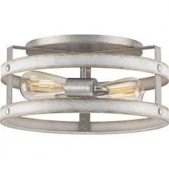 Gulliver 14-3/8 in. 2-Light Galvanized and Whitewashed Coastal Farmhouse Flush Mount Ceiling Light by Progress Lighting