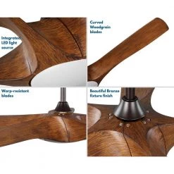 Vernal Collection 60 in. 5-Blade LED Indoor/Outdoor Woodgrain SMART Wifi DC Motor Transitional Ceiling Fan by Progress Lighting -Progress Lighting Shop woodgrain progress lighting ceiling fans with lights p250059 179 30 44 1000