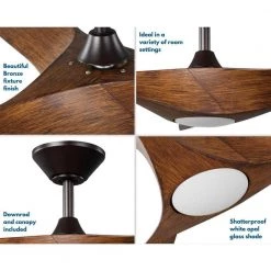 Ryne Collection 52 in. 3-Blade LED Light Indoor/Outdoor Woodgrain DC Motor Transitional DC Ceiling Fan with Remote by Progress Lighting -Progress Lighting Shop woodgrain progress lighting ceiling fans with lights p250060 179 30 1f 1000