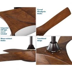 Ryne Collection 52 in. 3-Blade LED Light Indoor/Outdoor Woodgrain DC Motor Transitional DC Ceiling Fan with Remote by Progress Lighting -Progress Lighting Shop woodgrain progress lighting ceiling fans with lights p250060 179 30 4f 1000